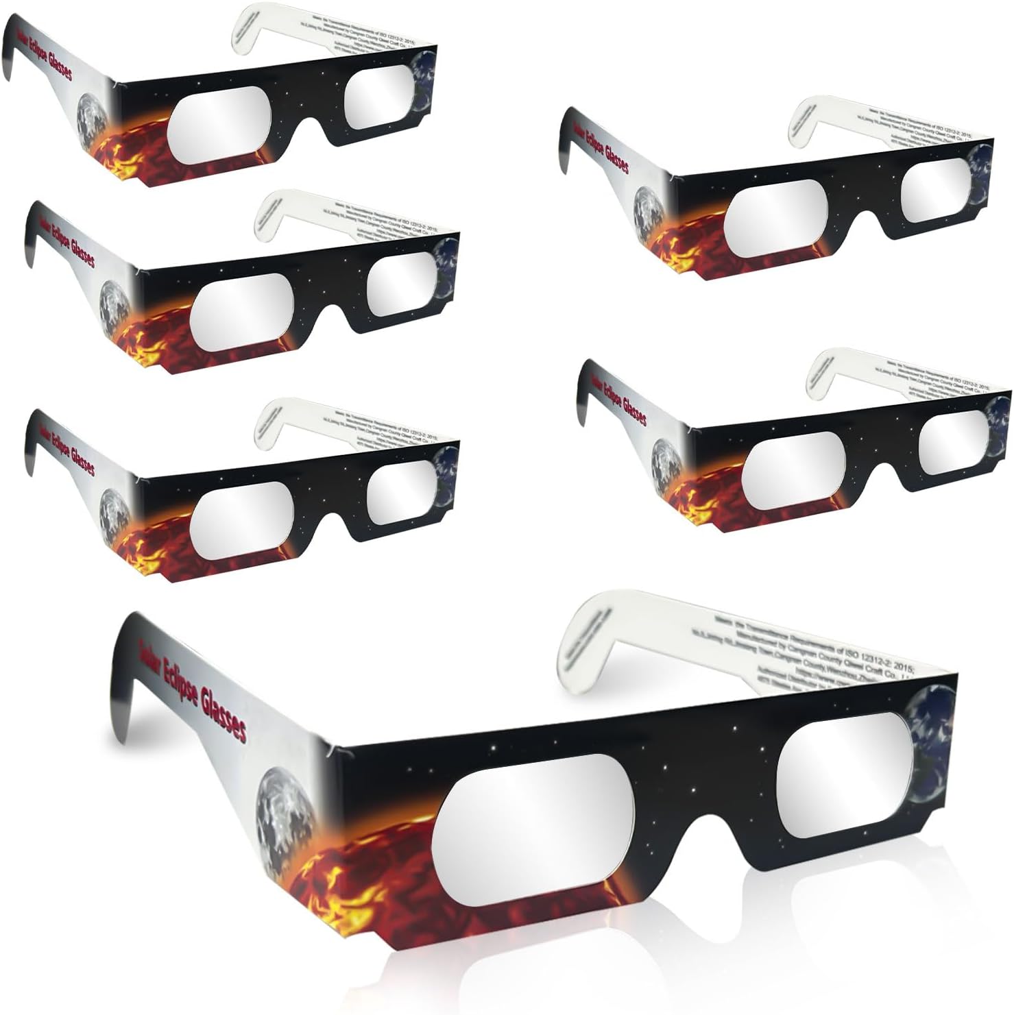 Solar Eclipse Glasses (6 Pack) - CE and ISO Certified Safe Shades for Direct Sun Viewing
