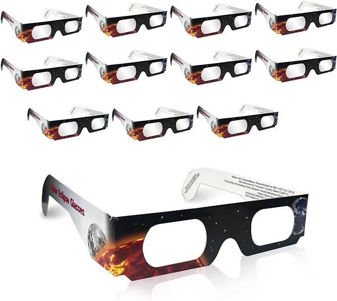 Solar Eclipse Glasses Approved 2024 - CE & ISO Certified Safe Shades for Solar Eclipse (12 Packs)