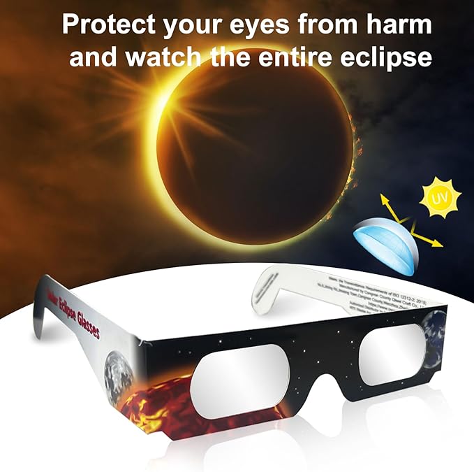 Solar Eclipse Glasses Approved 2024 - CE & ISO Certified Safe Shades for Solar Eclipse (12 Packs)