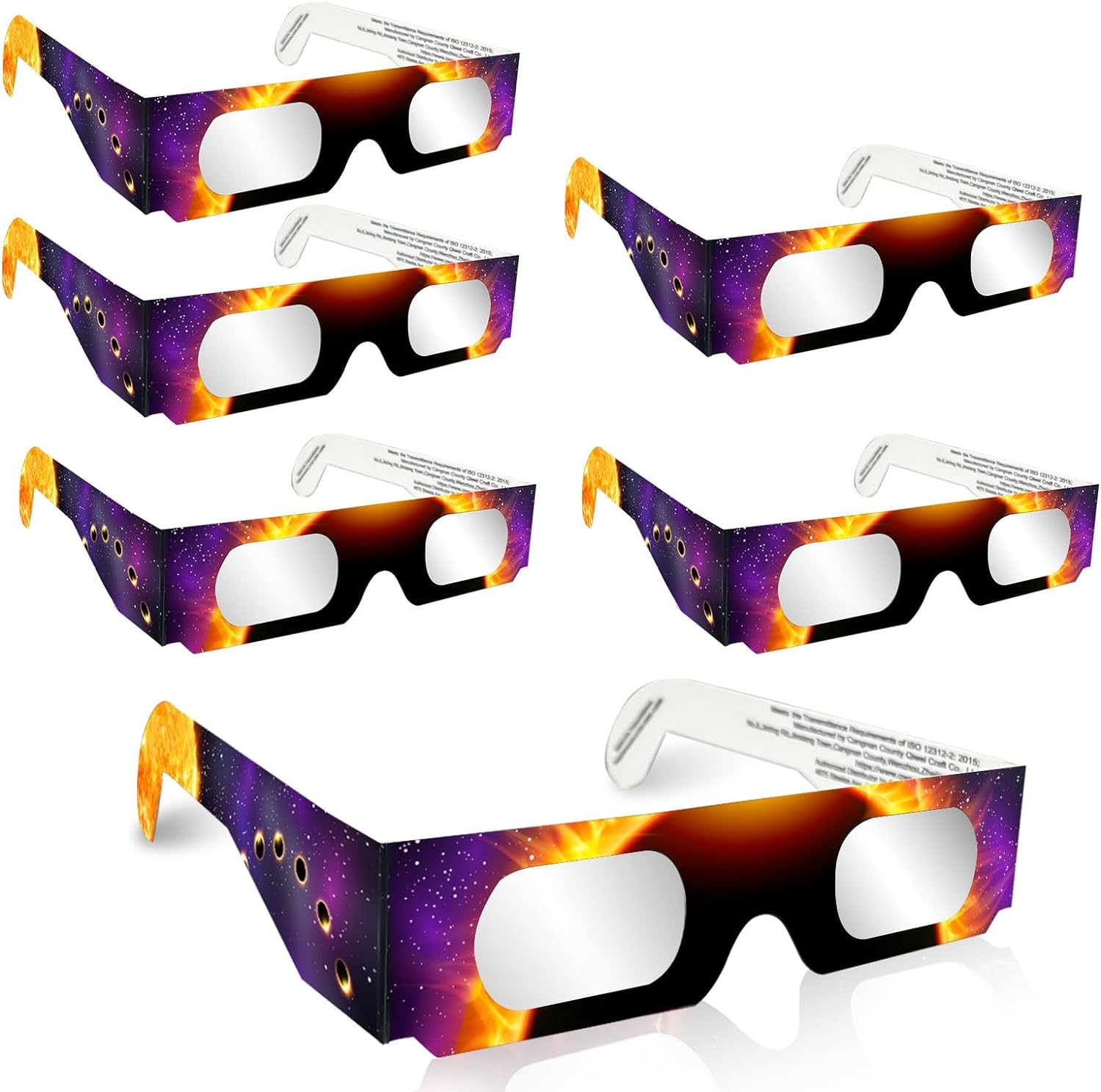 Solar Eclipse Glasses (6 Pack) - CE and ISO Certified Safe Shades for Direct Sun Viewing