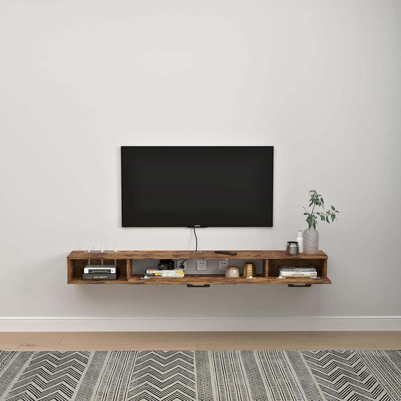 78.74"Rustic Brown Floating TV Stand with Two-Door Cabinets for 80" 85" TVs
