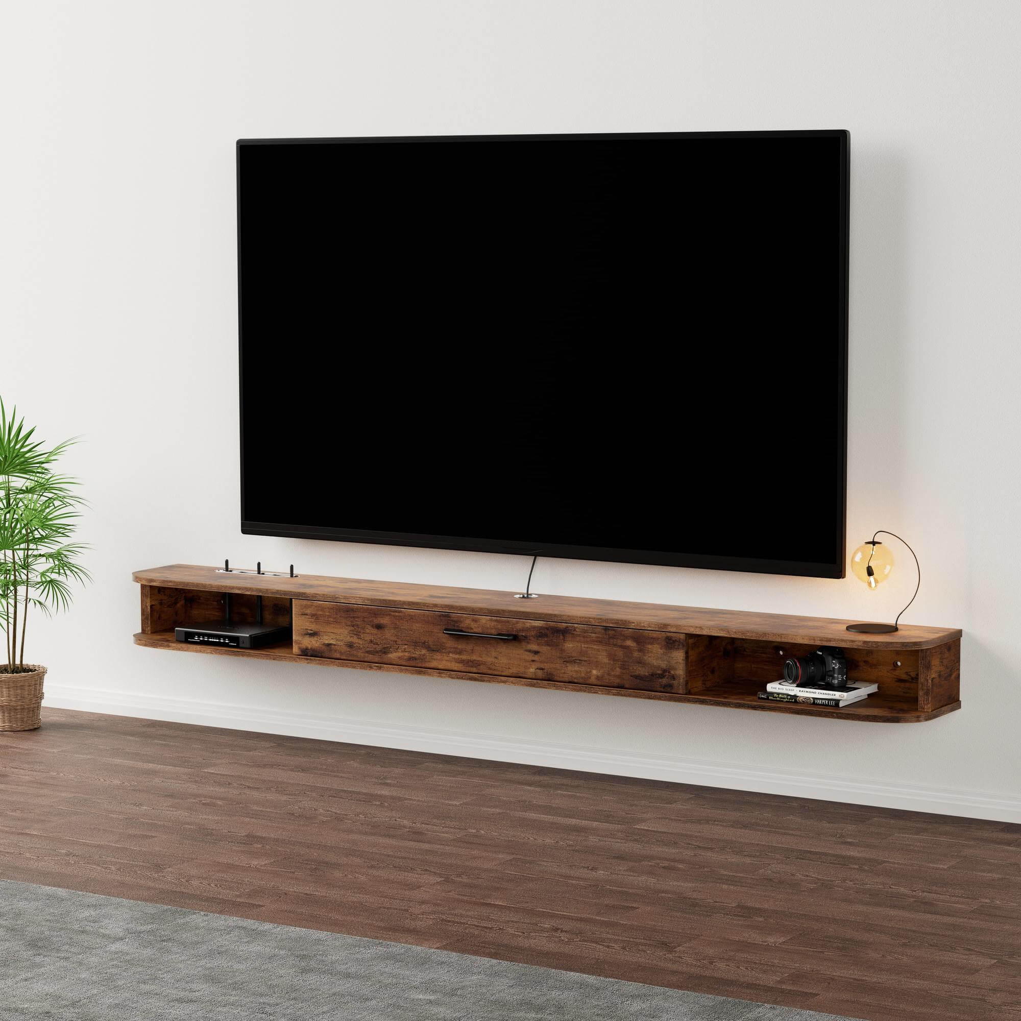 78.74" Rustic Brown Plywood Slim Floating TV Stand Wall Shelf for 85" TV