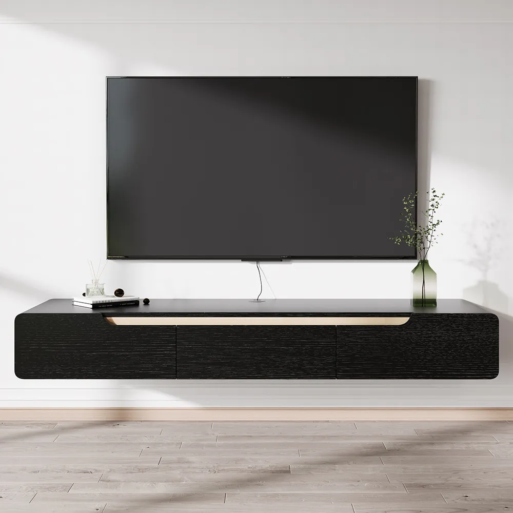 62.99" Modern Minimalist Black Floating TV Stand With Storage