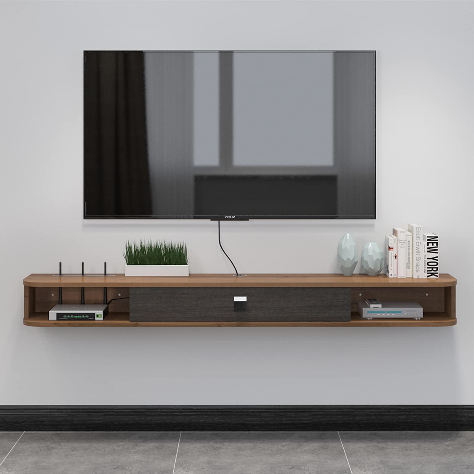 Customize Plywood Slim Floating TV Stand with Hidden Storage Media Con