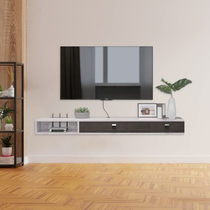 White Plywood Floating TV Stand Wall Shelf with Two Doors for 50" Televisions