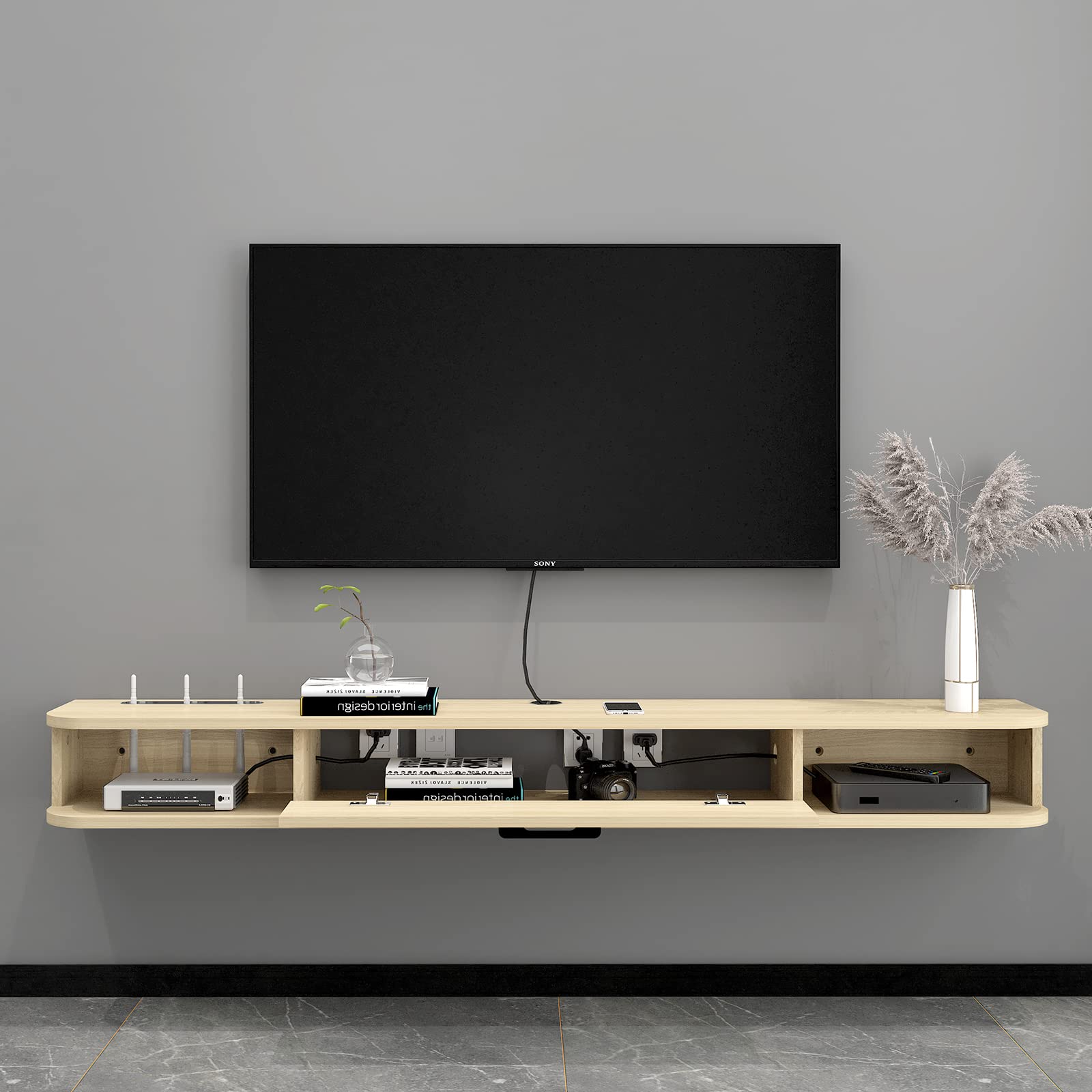 47.24" Plywood Slim Modern Floating TV Stand & Shelf for 32"-50" TVs, Light Oak