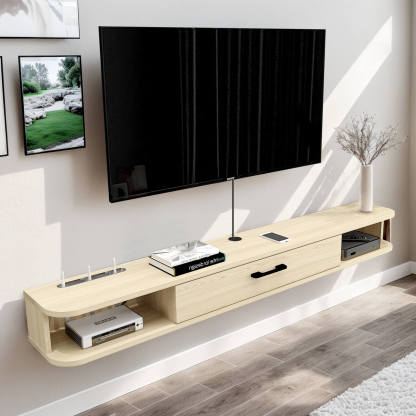 78.74" Plywood Slim Modern Floating TV Stand & Shelf for 85" TVs, Light Oak