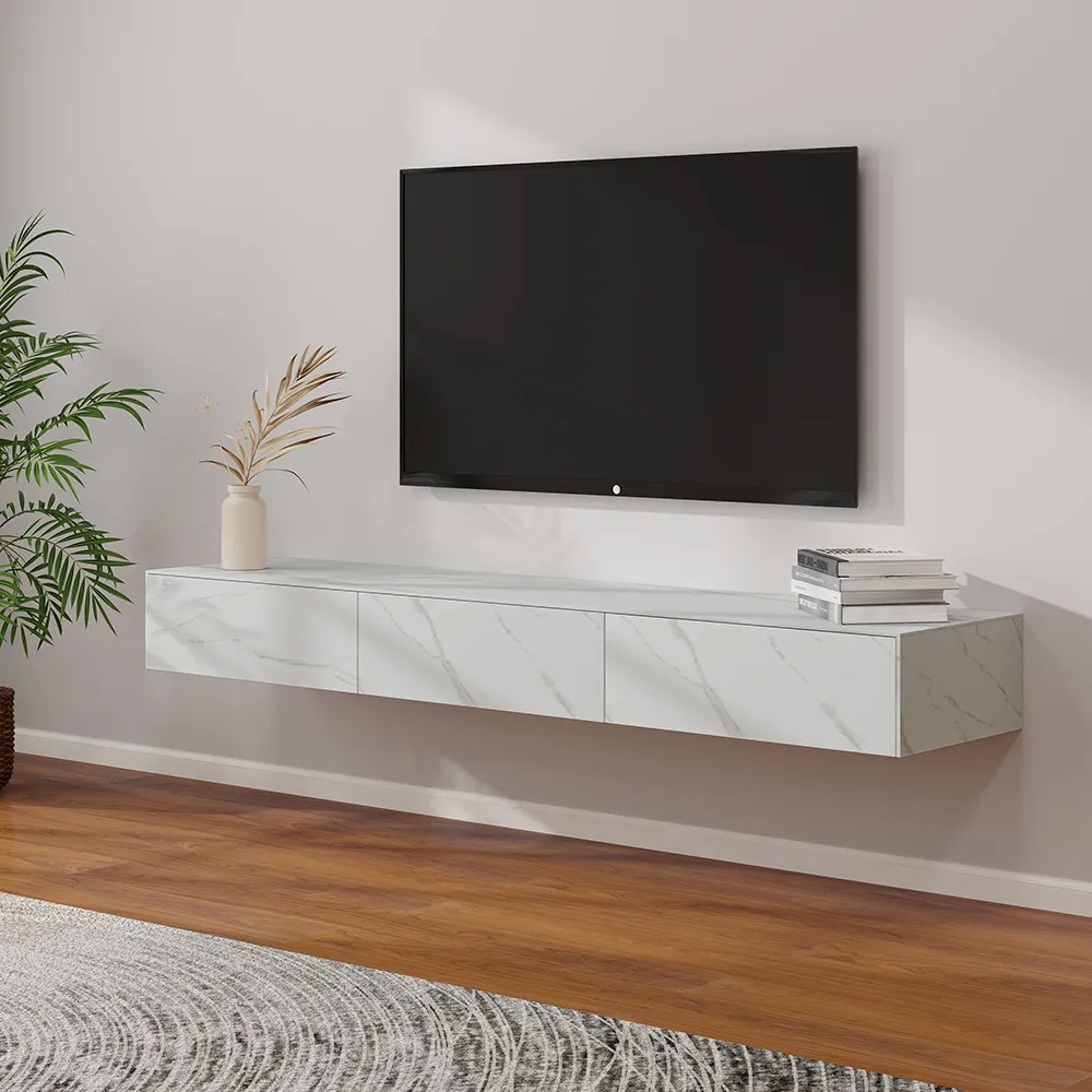 70.87" Modern White Wall-Mounted Floating TV Stand with Storage Drawers