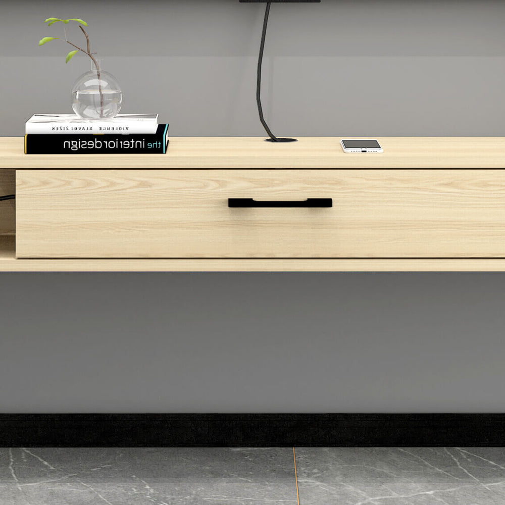 55.11" Slim Modern Plywood Floating TV Stand & Shelf for 55" 60" TVs, Light Oak
