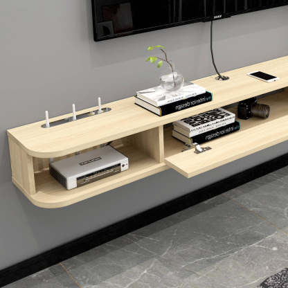 70.86" Plywood Slim Modern Floating TV Stand & Shelf for 75" 80" TVs, Light Oak