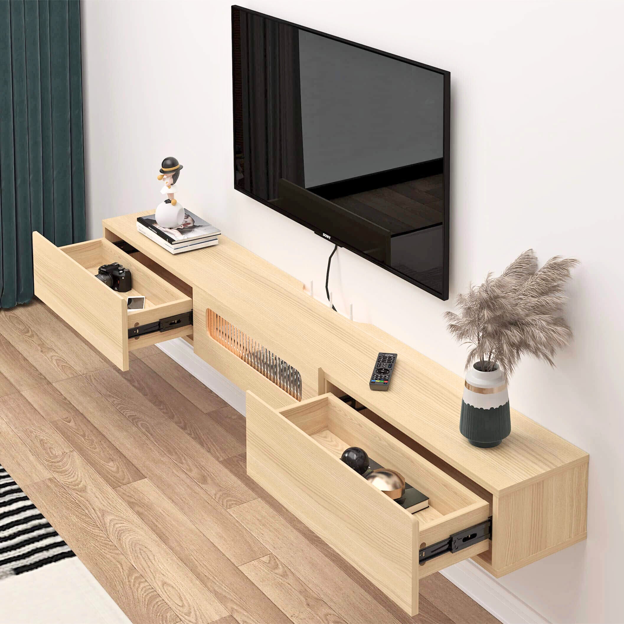 Customize Floating TV Stand Wall Shelf with LED Lights and Storage Drawers Media Console