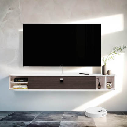Custom Modern Plywood Floating TV Stand Shelf with Storage Cubbies Med