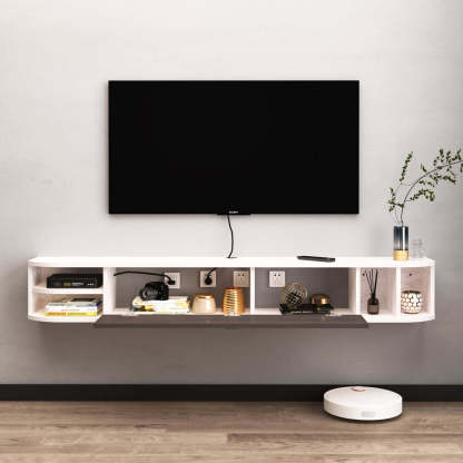 Plywood Floating TV Stand Shelf with Storage Cubbies for 50 inch Television