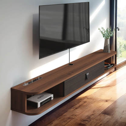 94.48" Walnut Plywood Slim Floating TV Stand for 90-100 inch TVs