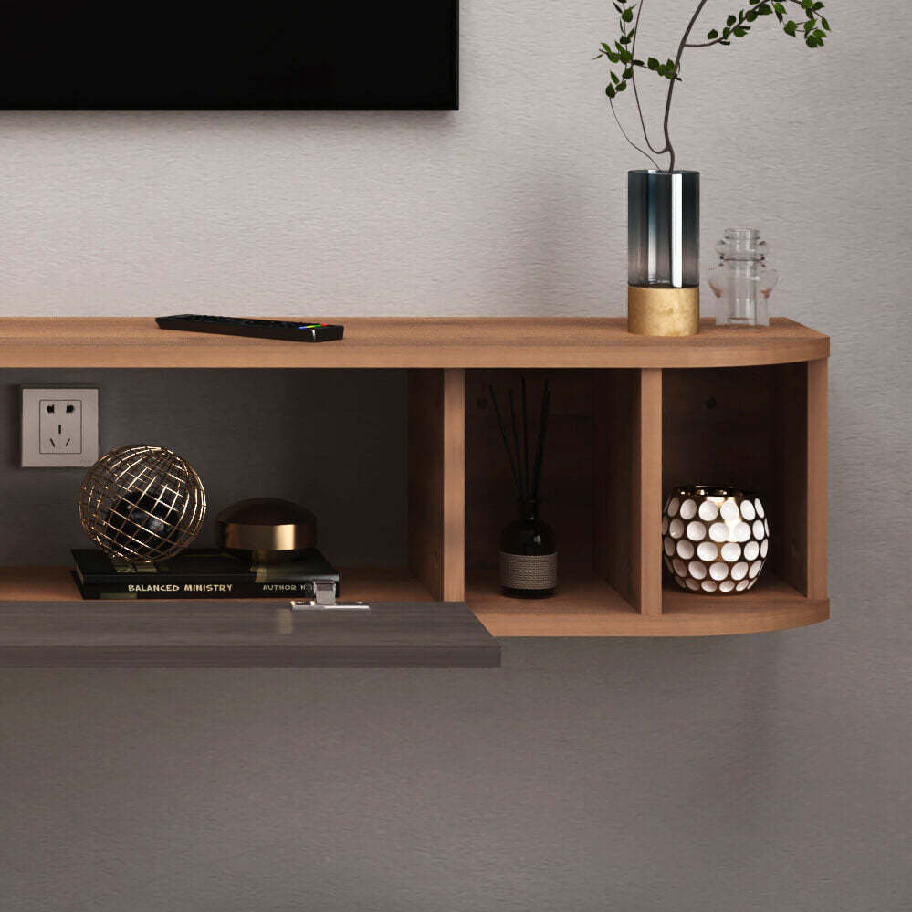 Custom Modern Plywood Floating TV Stand Shelf with Storage Cubbies Media Console