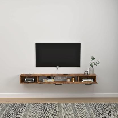 Customize Rustic Floating TV Stand with Two-Door Cabinets Media Console