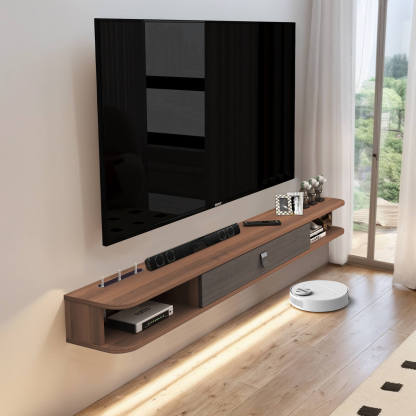 94.48" Walnut Plywood Slim Floating TV Stand for 90-100 inch TVs