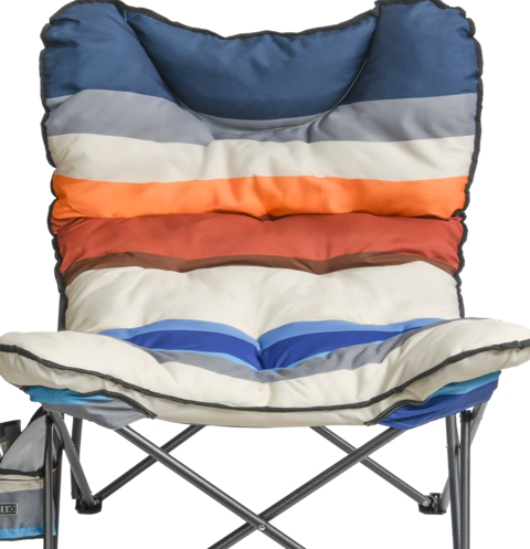 Padded chair with striped pattern.