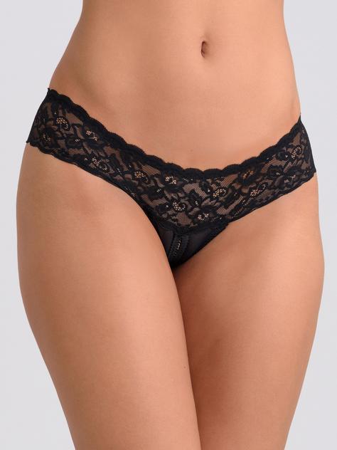 Crotchless Lace Thong with Satin Bows