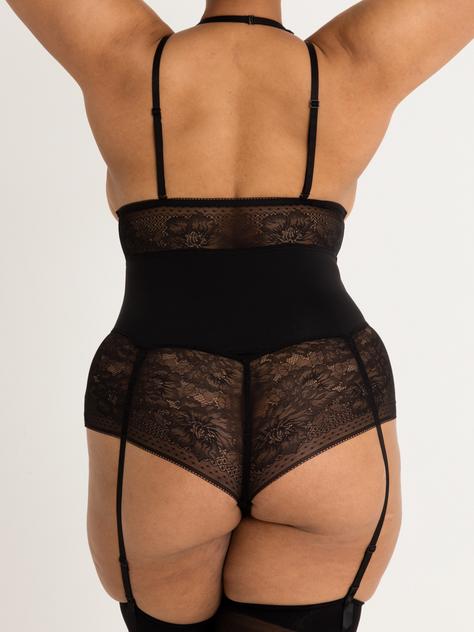 Plus Size Hourglass Black Smoothing Open-Cup Crotchless Teddy