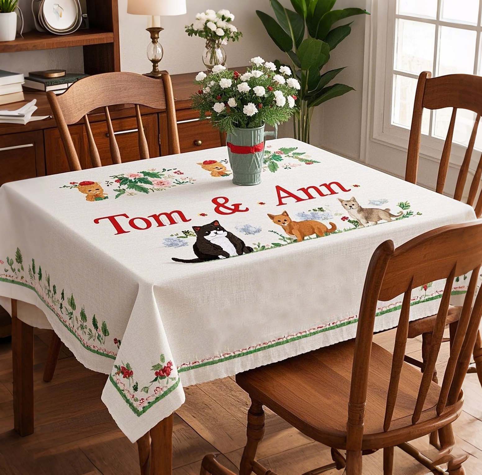 Cute Cats Table Runner Abstract Modern Animal Design Table Runner Cozy Decor Cat Mom Gift