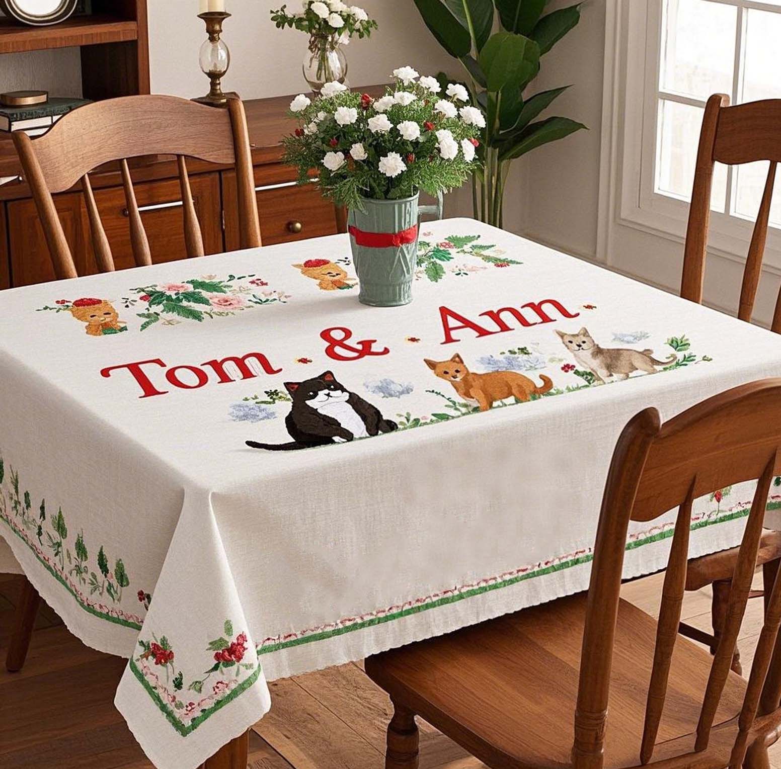 Cute Cats Table Runner Abstract Modern Animal Design Table Runner Cozy Decor Cat Mom Gift