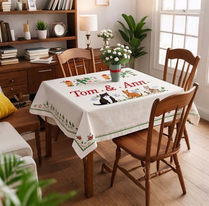Cute Cats Table Runner Abstract Modern Animal Design Table Runner Cozy Decor Cat Mom Gift