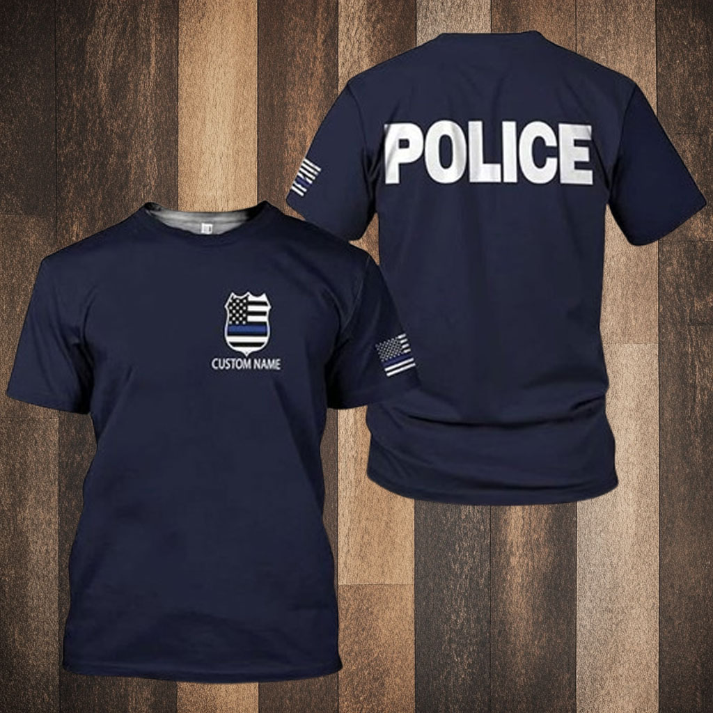 Personalized Name Police USA Flag Patriotic Police T-Shirt