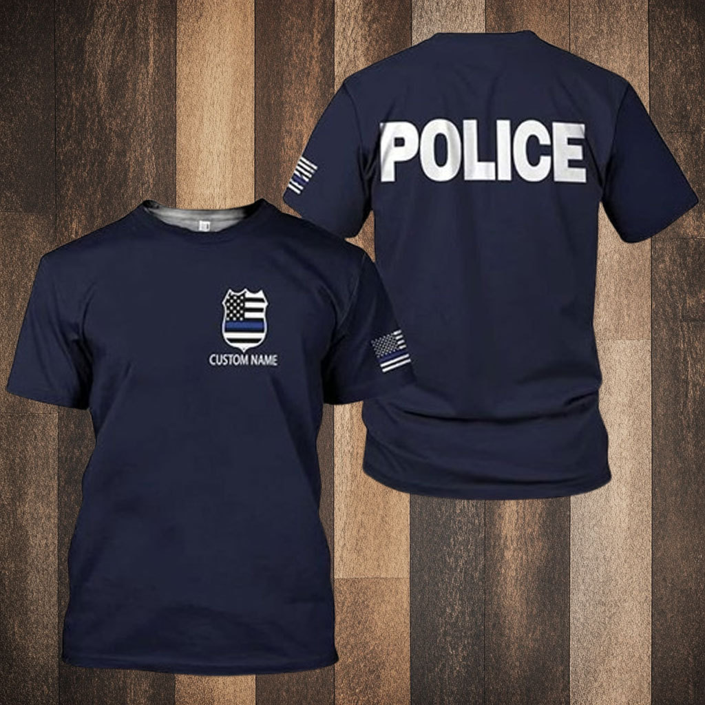 Personalized Name Police USA Flag Patriotic Police T-Shirt