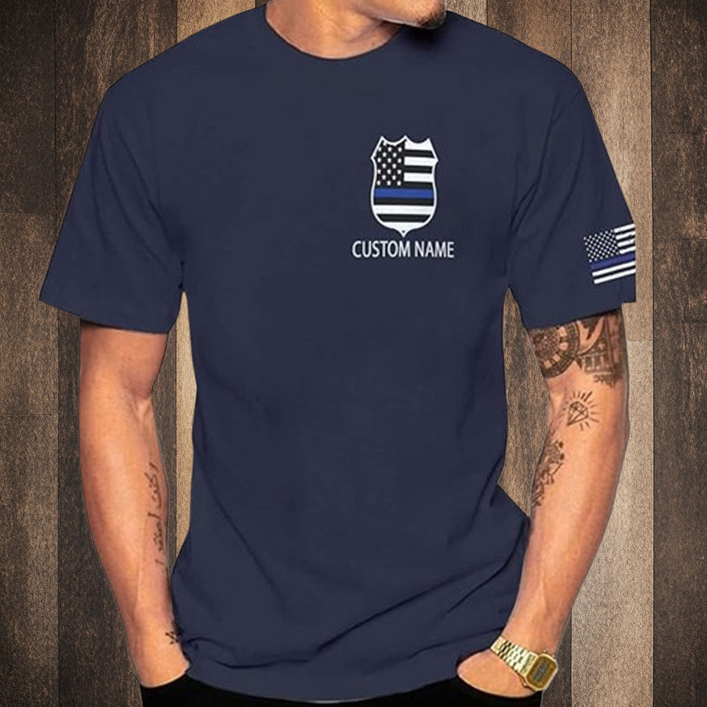 Personalized Name Police USA Flag Patriotic Police T-Shirt