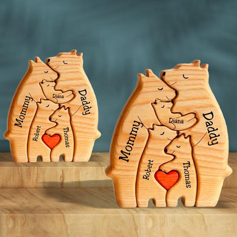 Personalized Wooden Bears Family Puzzle Christmas Home Decor