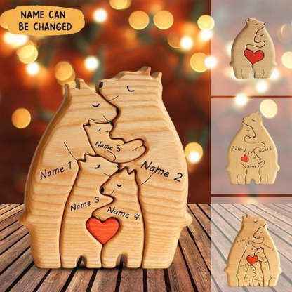 Personalized Wooden Bears Family Puzzle Christmas Home Decor