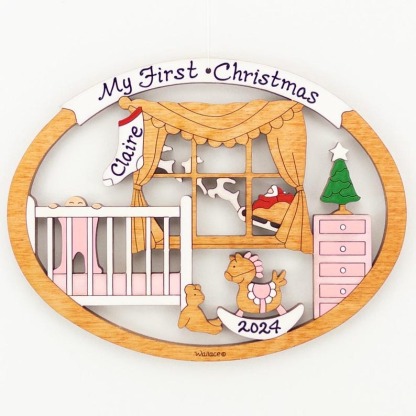 Personalized First Christmas Ornament for Baby Boy or Girl Wood