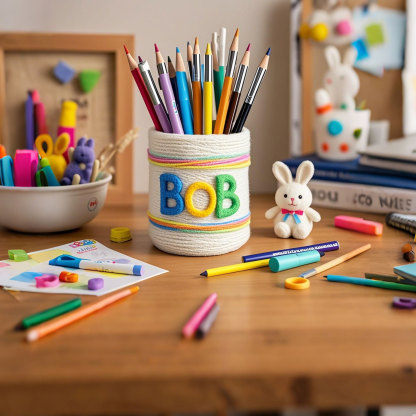 Personalized Knitting Pen Holder Handmade Desk Decor With Kids Name