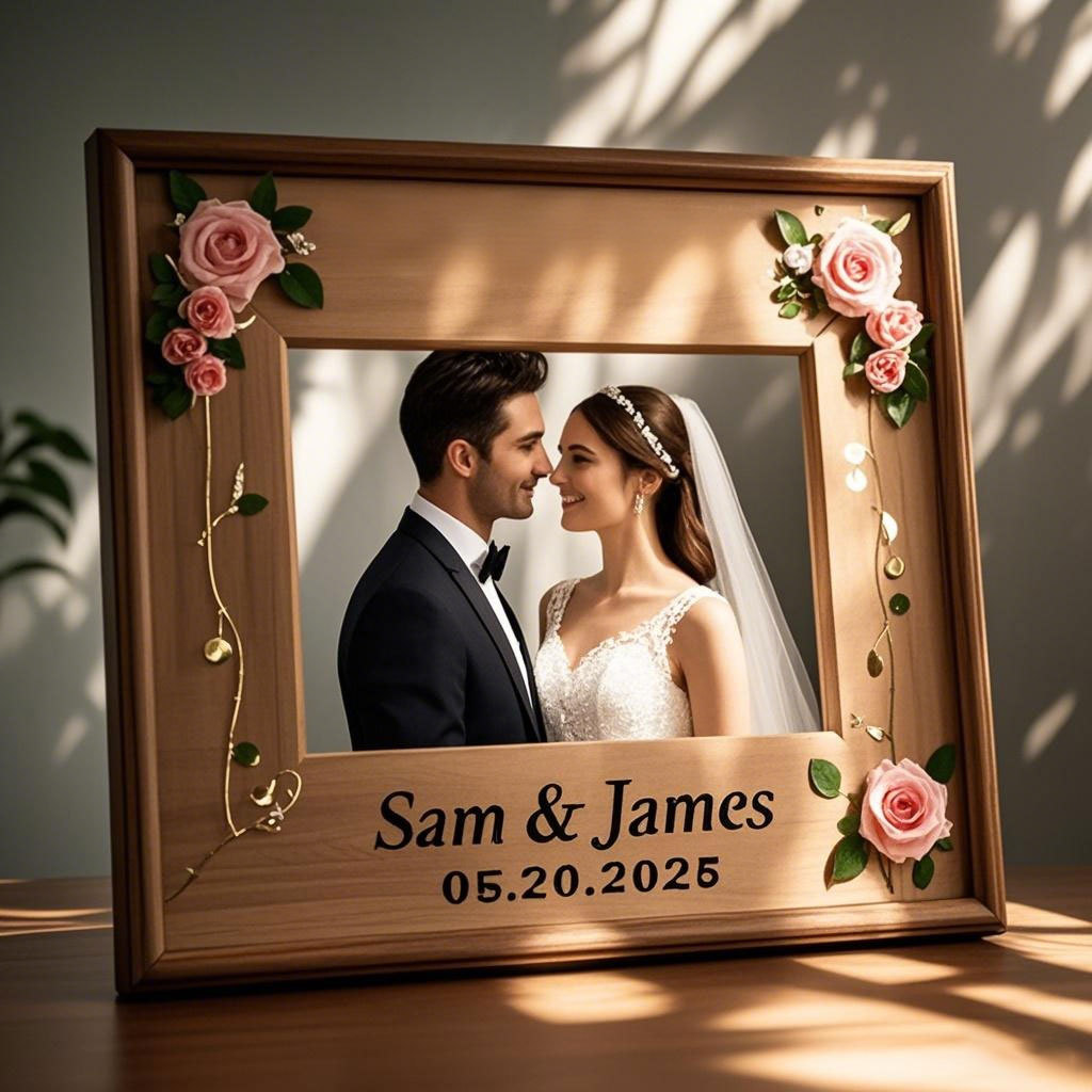 Engraved Couple Wood Frame for Wedding and Engagement