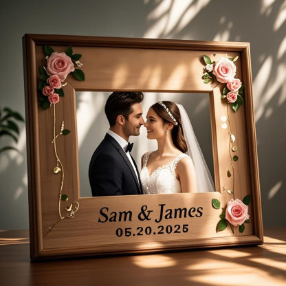 Engraved Couple Wood Frame for Wedding and Engagement
