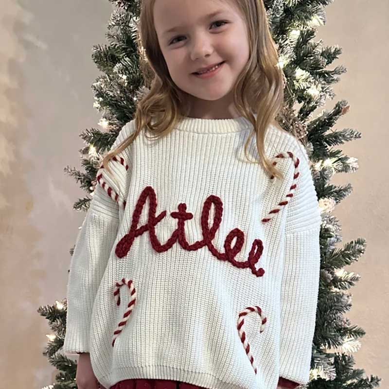 Christmas and Holiday Hand Embroidered Personalized Name Oversized Sweater for Babies