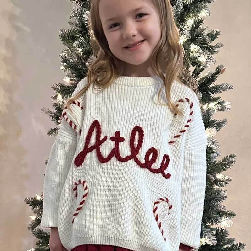 Christmas and Holiday Hand Embroidered Personalized Name Oversized Sweater for Babies