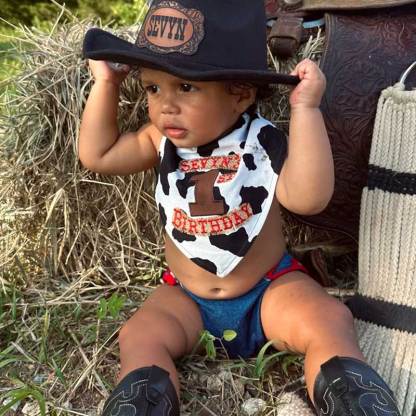 Leather Patch Cowboy Hat for kids with Laser Engraved Name