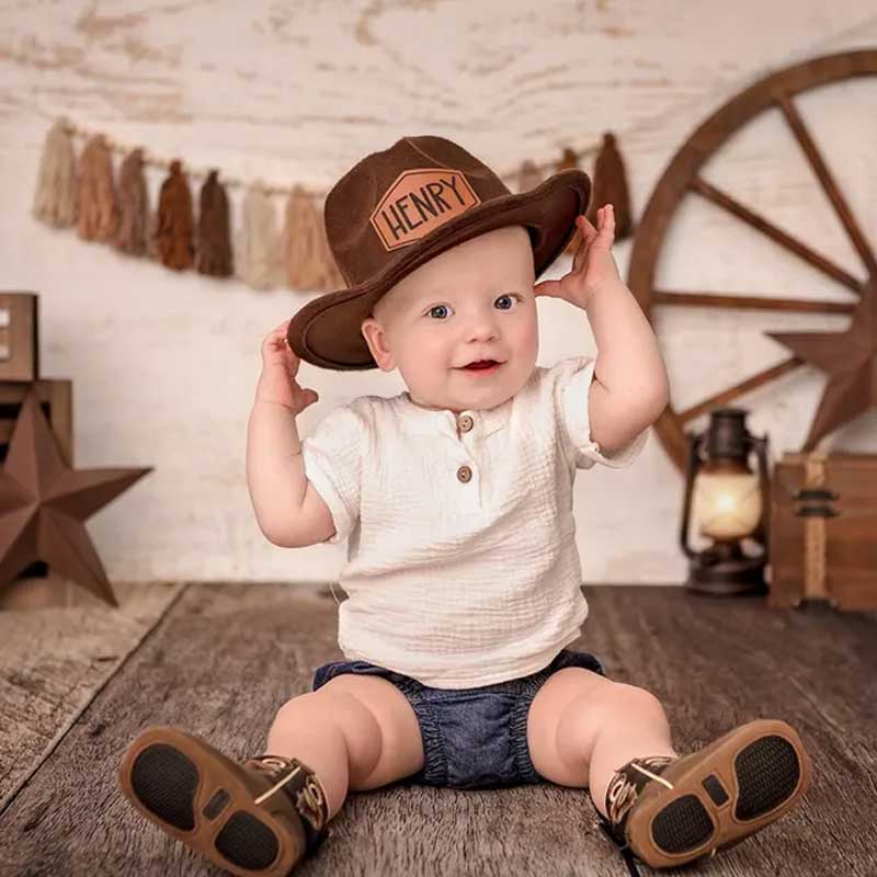 Leather Patch Cowboy Hat for kids with Laser Engraved Name