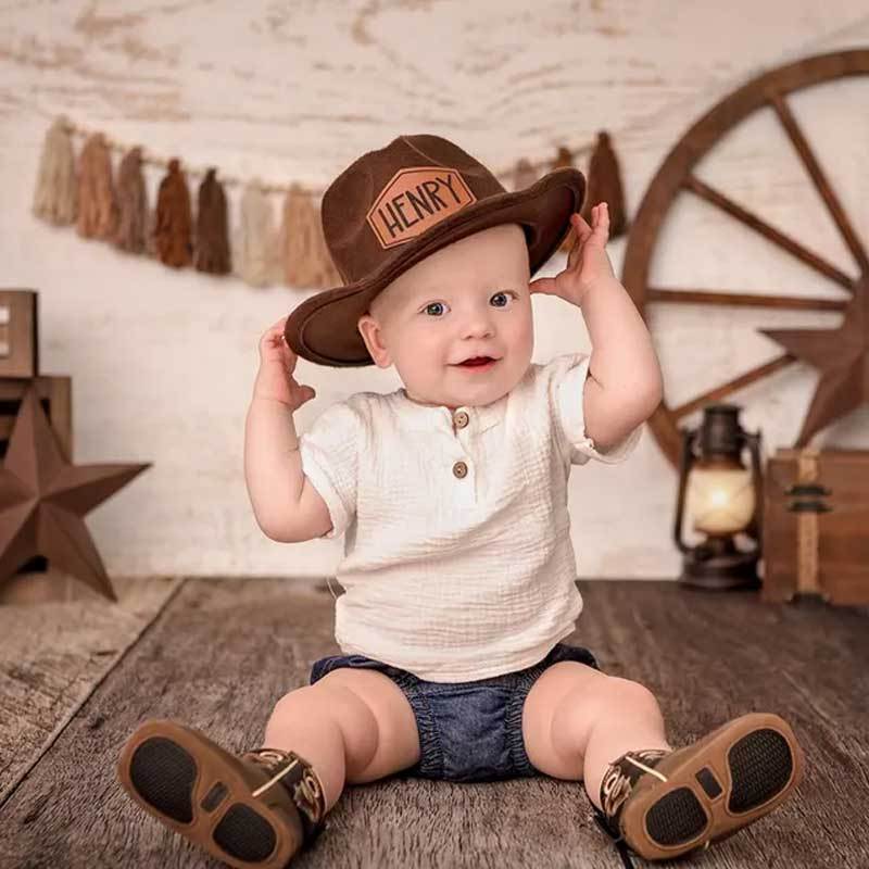 Leather Patch Cowboy Hat for kids with Laser Engraved Name