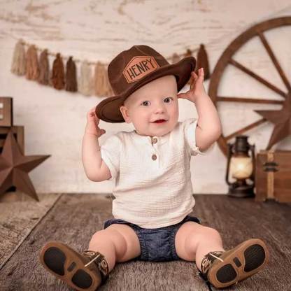 Leather Patch Cowboy Hat for kids with Laser Engraved Name