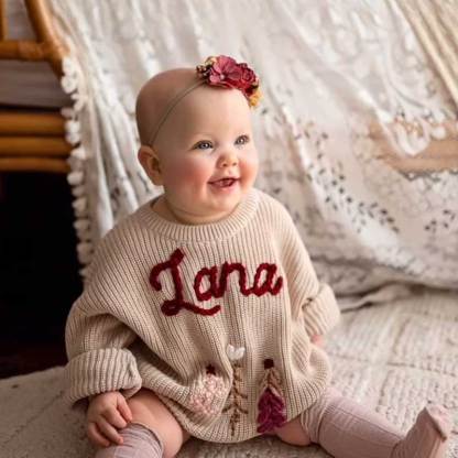 Christmas and Holiday Hand Embroidered Personalized Name Oversized Sweater for Babies