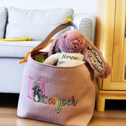 Seersucker Easter Basket Personalized Embroidered Monogrammed Easter Tote