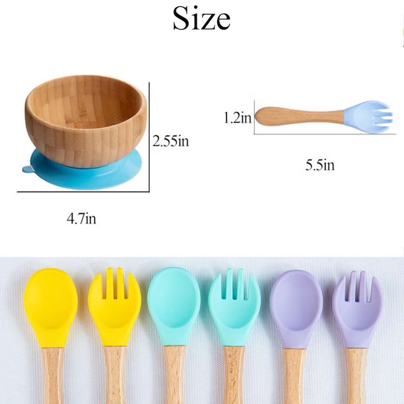 Personalized Bamboo Bowl with Spoon Fork Weaning Baby Set Baby Gift