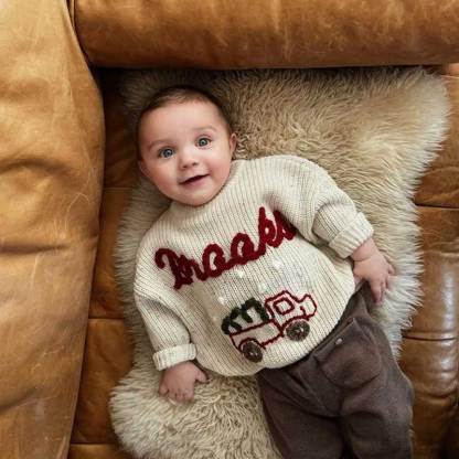 Christmas and Holiday Hand Embroidered Personalized Name Oversized Sweater for Babies