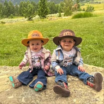 Leather Patch Cowboy Hat for kids with Laser Engraved Name