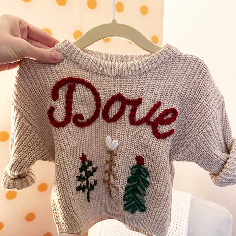 Christmas and Holiday Hand Embroidered Personalized Name Oversized Sweater for Babies