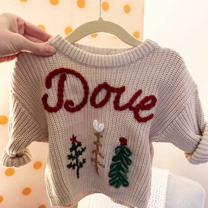 Christmas and Holiday Hand Embroidered Personalized Name Oversized Sweater for Babies