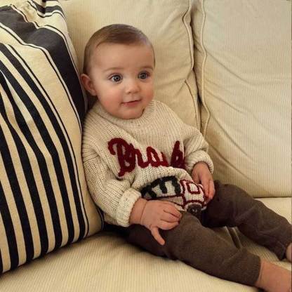 Christmas and Holiday Hand Embroidered Personalized Name Oversized Sweater for Babies